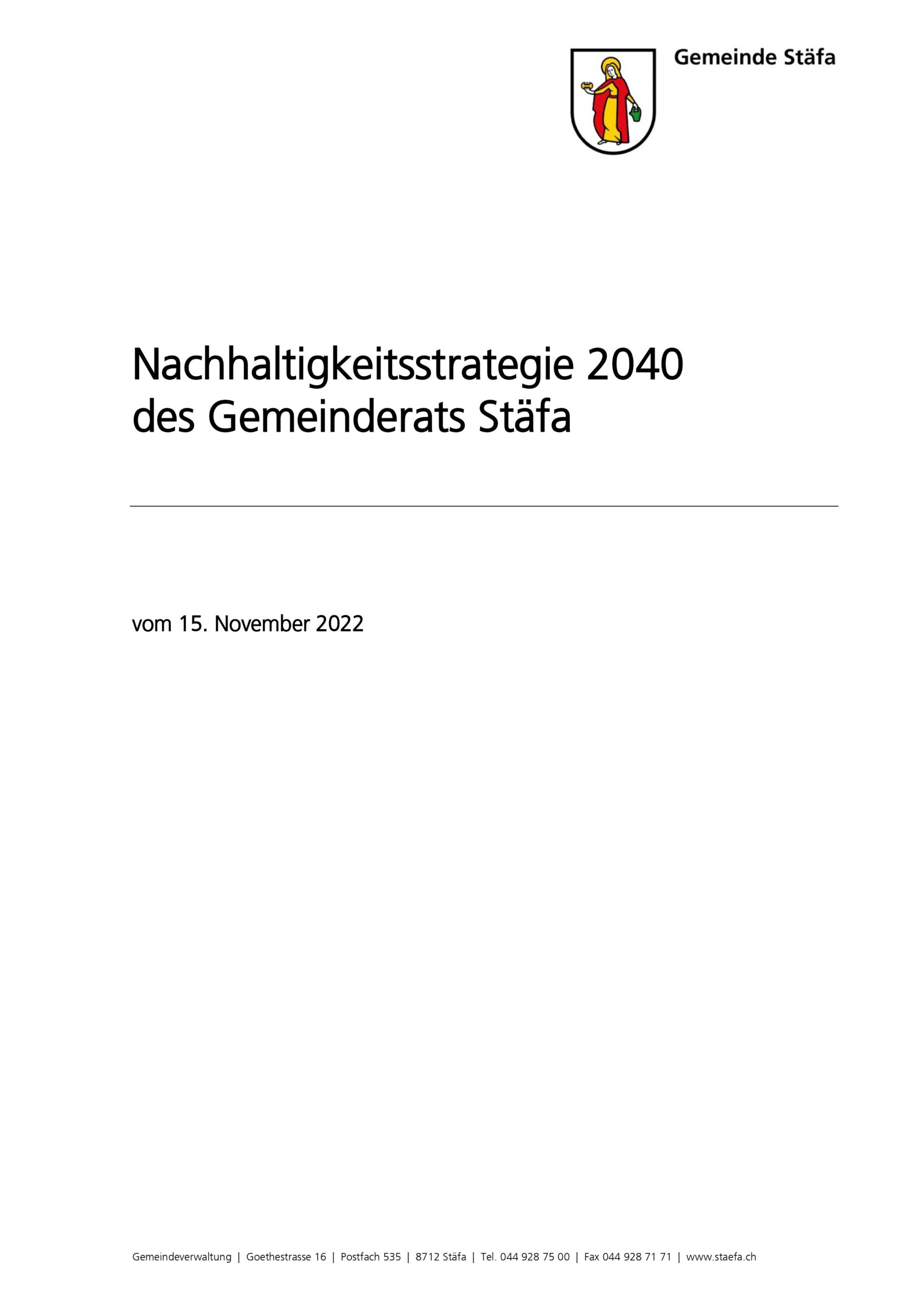 Titelblatt der Stäfner Nachhaltigkeitsstrategie 2024